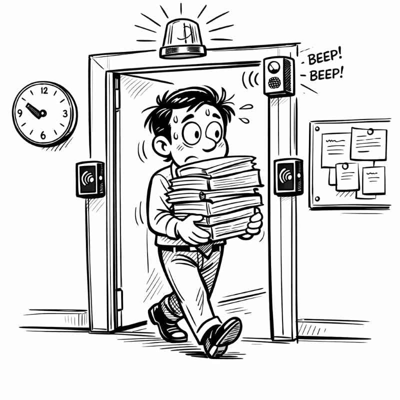 Office Employee Exiting Door with Files Unauthorized Way