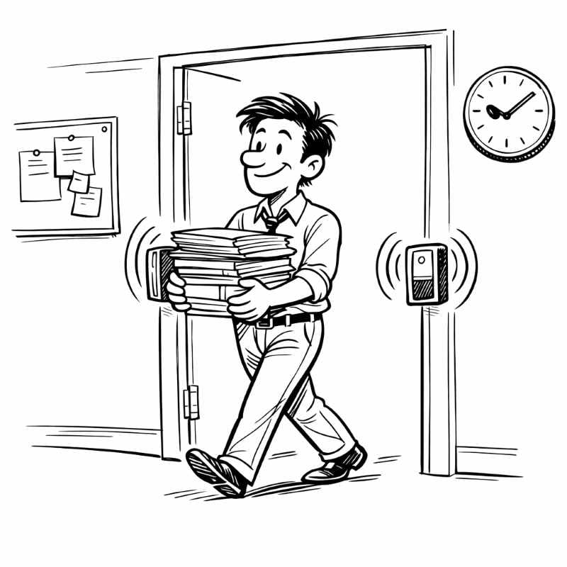 Office Employee Exiting Door with Files